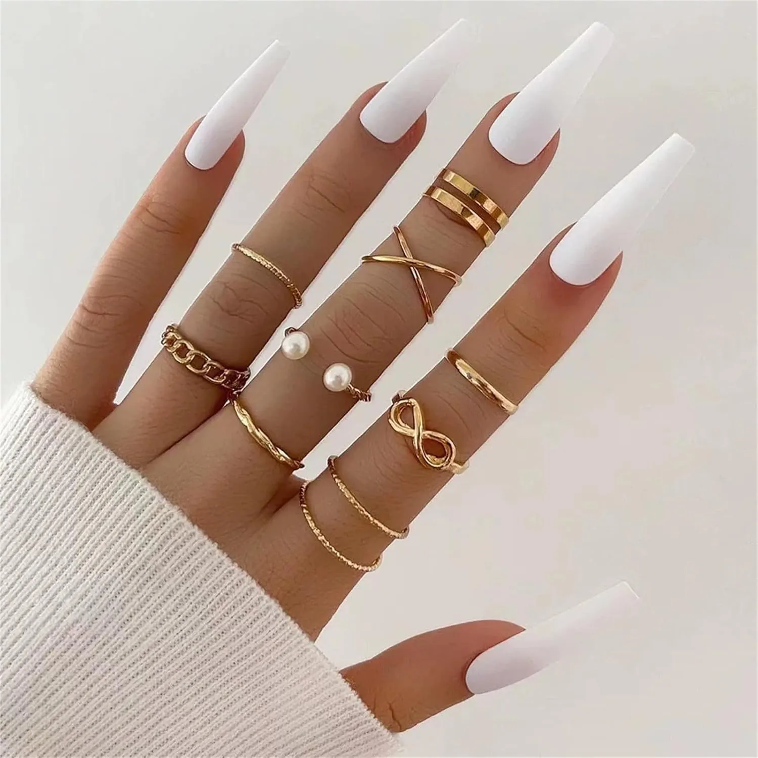 10PCS Gold Stackable Rings Set for Women,Open Knuckle Rings Set Adjustable Layering Rings Mixed Sizes Boho Jewelry