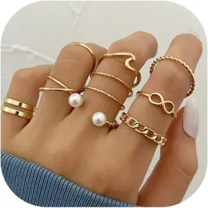10PCS Gold Stackable Rings Set for Women,Open Knuckle Rings Set Adjustable Layering Rings Mixed Sizes Boho Jewelry
