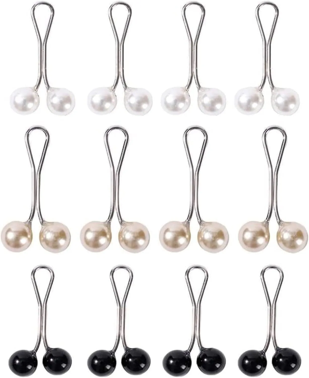 12Pcs Multicolor Headscarf Pearl Pins Clips U Shape Hijab Scarf Lady Muslim Scarf Shawl Clips Scarf Brooches Pin Jewelry Accessories Women's Brooches and Pins (Black&White&Gold) for Women