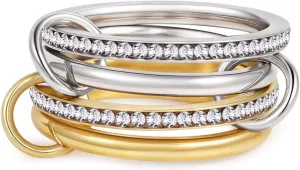 14K Gold/Silver Plated Interlocked Stackable Rings For Women Non Tarnish Stainless Steel Statement Rings Dainty Cubic Zirconia Rings Valentine's Day Gifts (Size 6-10)
