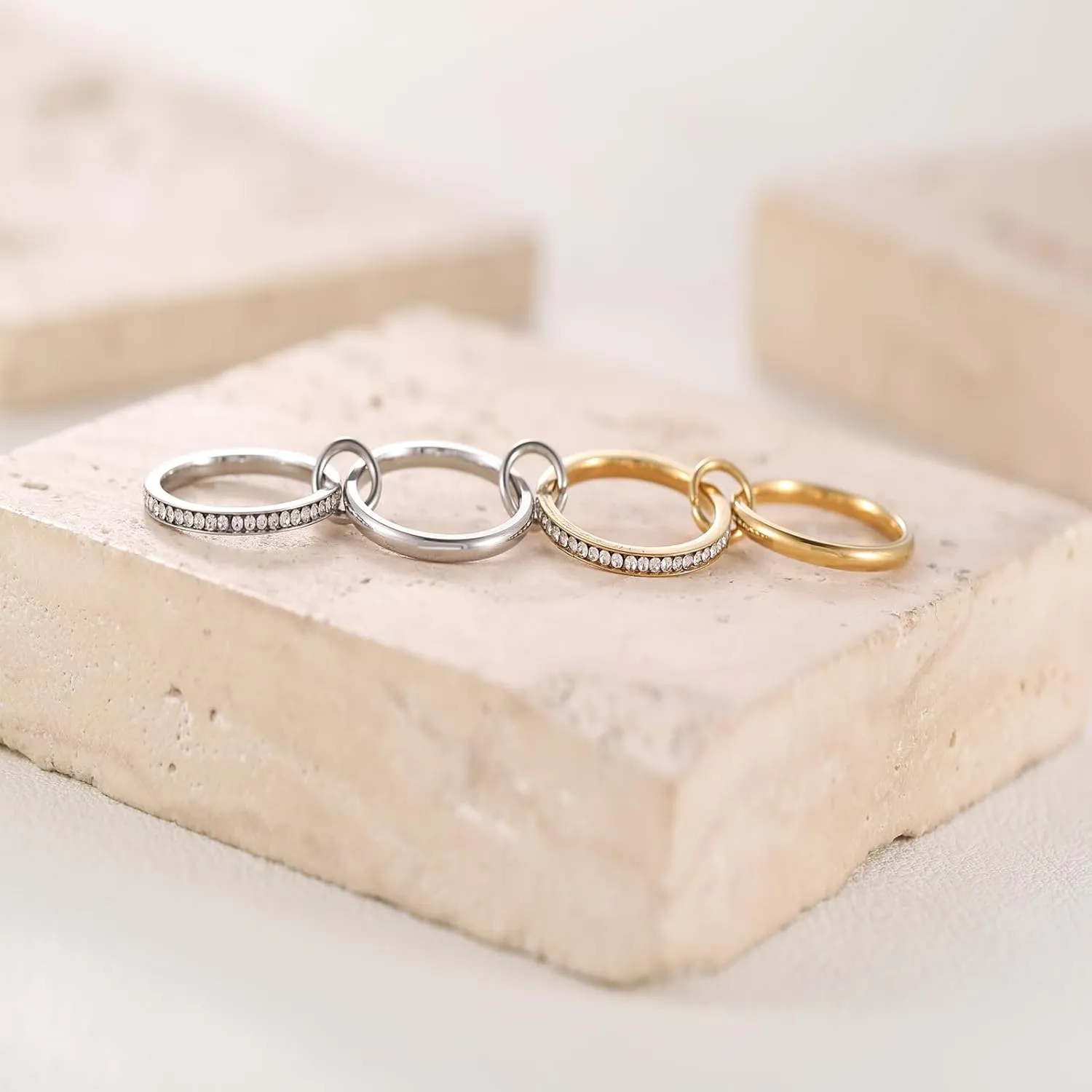 14K Gold/Silver Plated Interlocked Stackable Rings For Women Non Tarnish Stainless Steel Statement Rings Dainty Cubic Zirconia Rings Valentine's Day Gifts (Size 6-10)