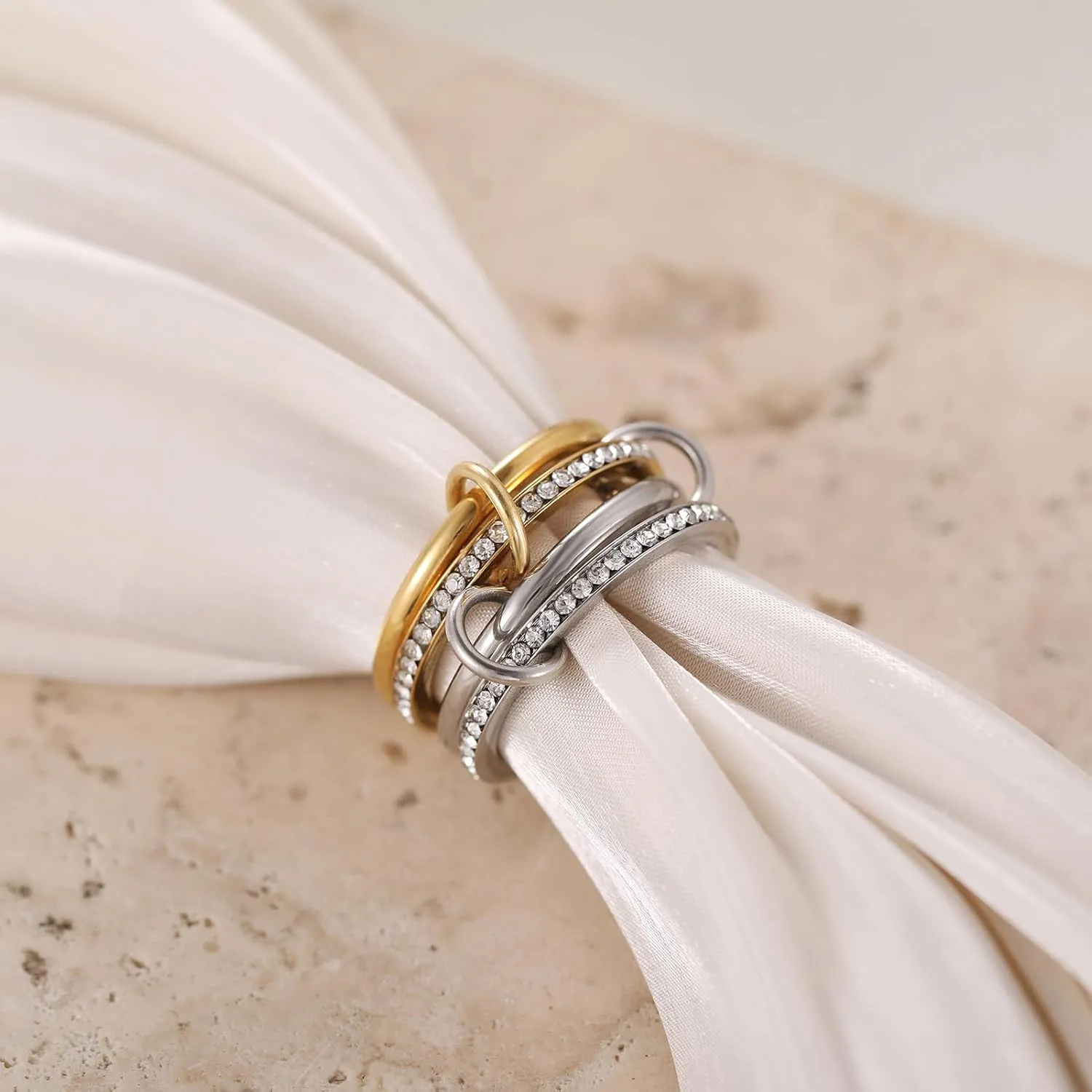 14K Gold/Silver Plated Interlocked Stackable Rings For Women Non Tarnish Stainless Steel Statement Rings Dainty Cubic Zirconia Rings Valentine's Day Gifts (Size 6-10)
