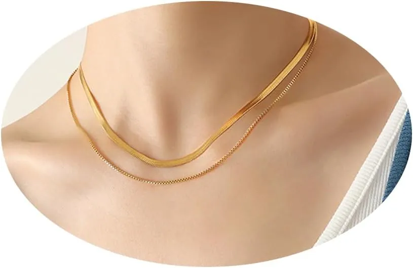 18k Gold Layered Necklaces for Women Silver Chunky Layering Bridesmaids Prom Jewelry Choker Stackable Charms Minimalist Simple Cute Graduation Gift