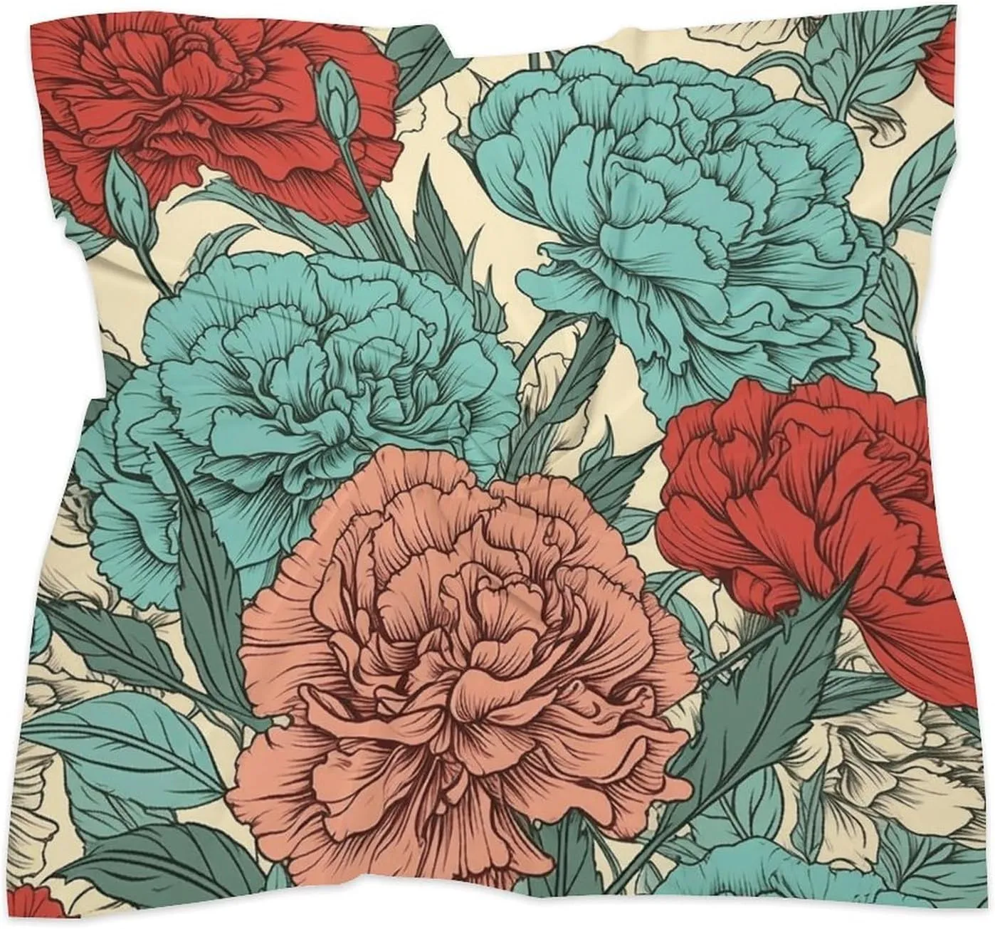 18" Silk Scarf Lightweight Satin Carnations Head Scarf Fashion Neck Head Scarves Headband Silk Scarves for Women Men Boho Hair Wrap Kerchief Hair Bandanas Square Neckerchief