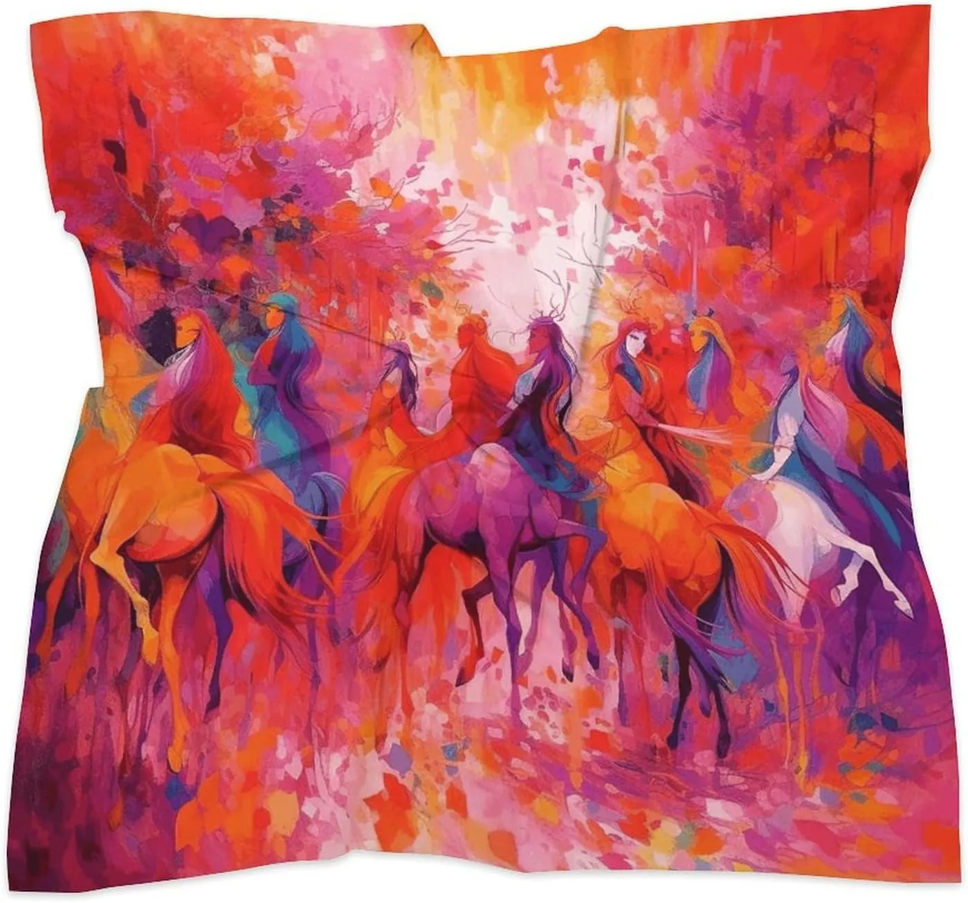 18" Silk Scarf Lightweight Satin Character Horse Painting Head Scarf Fashion Neck Head Scarves Headband Silk Scarves for Women Men Boho Hair Wrap Kerchief Hair Bandanas Square Neckerchief