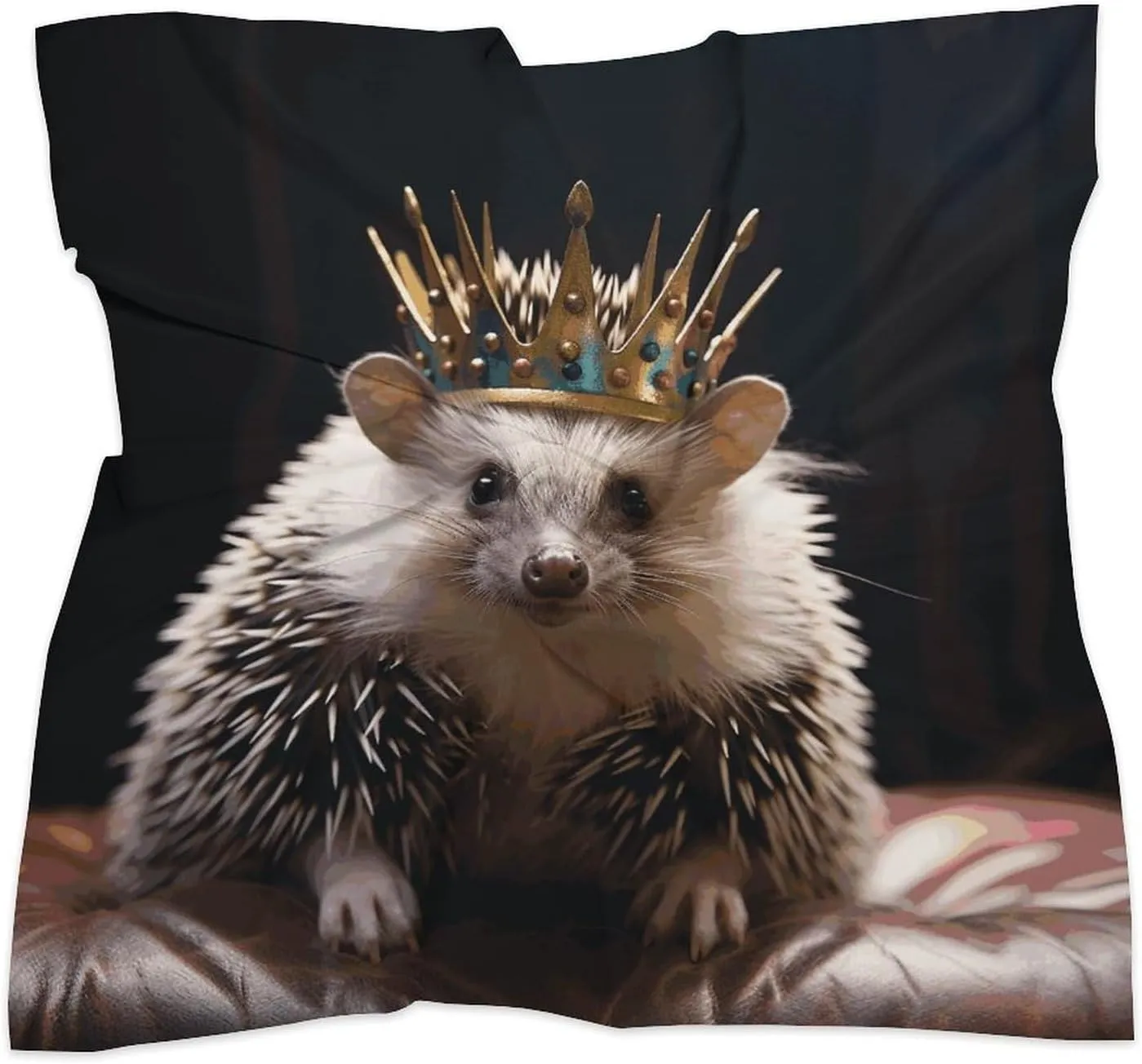 18" Silk Scarf Lightweight Satin Crown with Hedgehog Head Scarf Fashion Neck Head Scarves Headband Silk Scarves for Women Men Boho Hair Wrap Kerchief Hair Bandanas Square Neckerchief