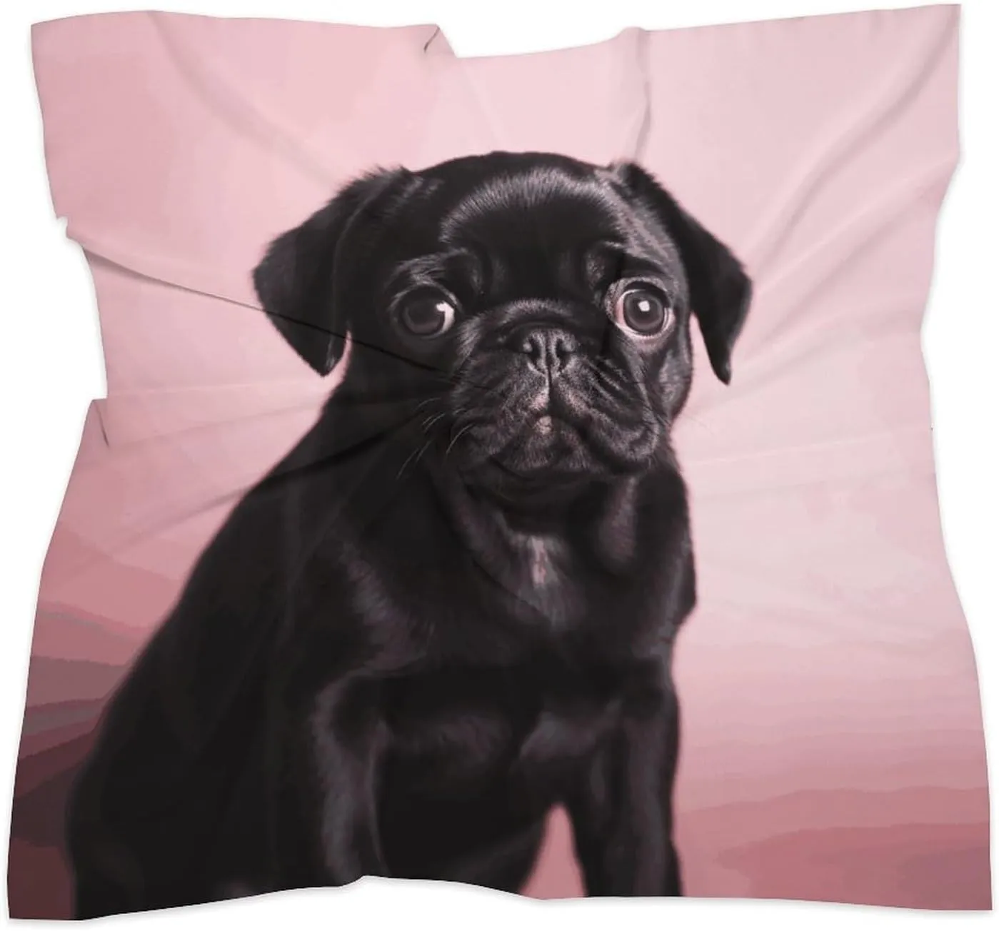 18" Silk Scarf Lightweight Satin Cute Black Pug Head Scarf Fashion Neck Head Scarves Headband Silk Scarves for Women Men Boho Hair Wrap Kerchief Hair Bandanas Square Neckerchief