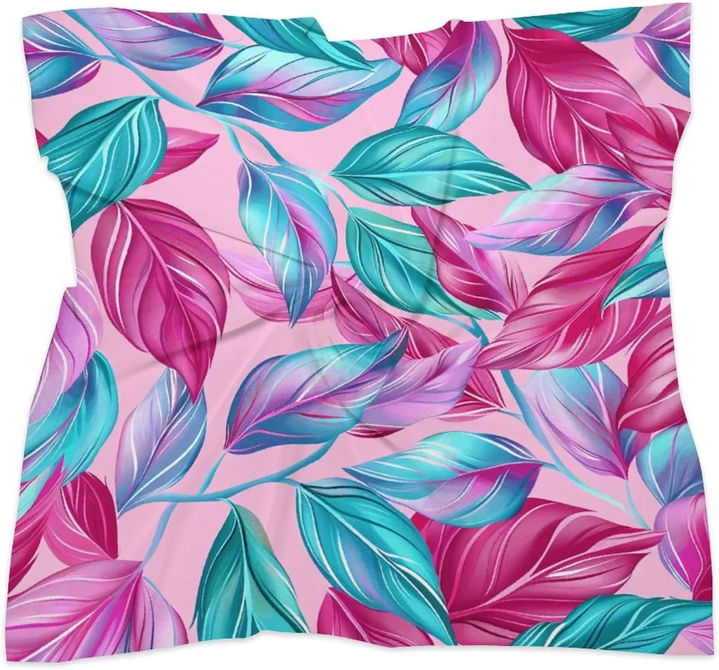 18" Silk Scarf Lightweight Satin Cyan Leaf Pattern Head Scarf Fashion Neck Head Scarves Headband Silk Scarves for Women Men Boho Hair Wrap Kerchief Hair Bandanas Square Neckerchief