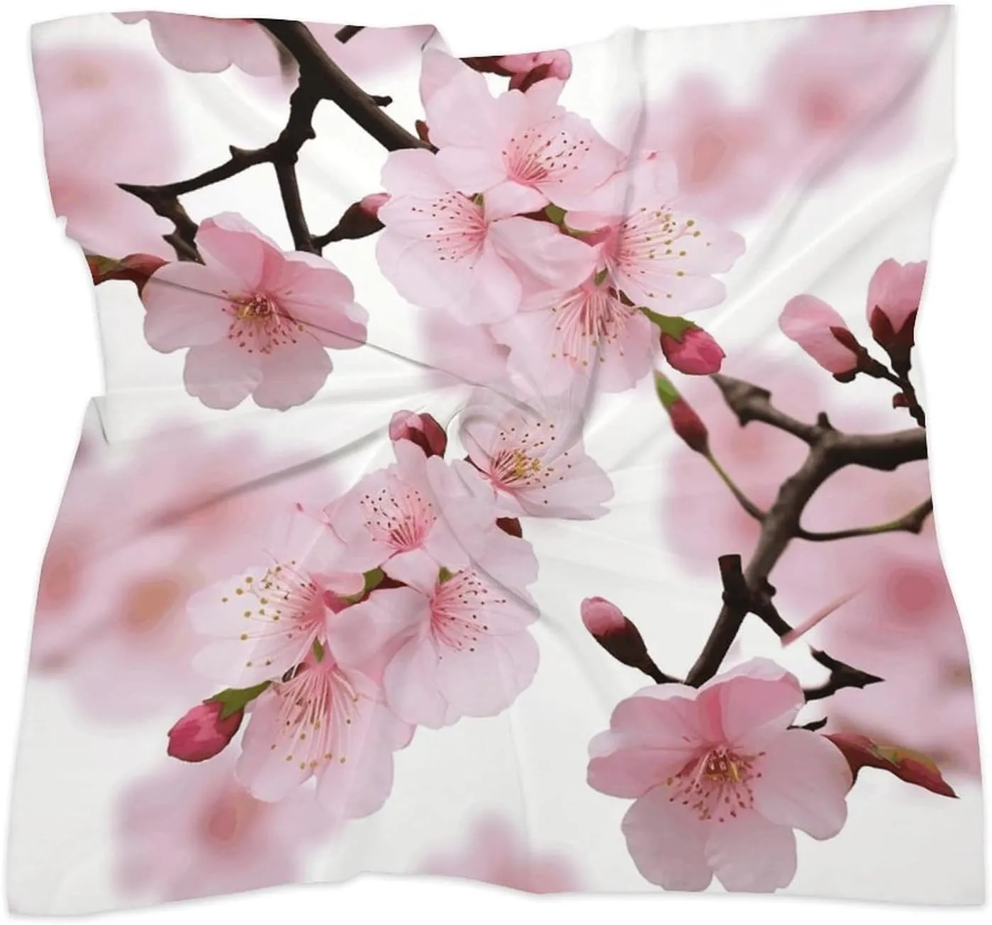 18" Silk Scarf Lightweight Satin Japanese Cherry Blossom Head Scarf Fashion Neck Head Scarves Headband Silk Scarves for Women Men Boho Hair Wrap Kerchief Hair Bandanas Square Neckerchief