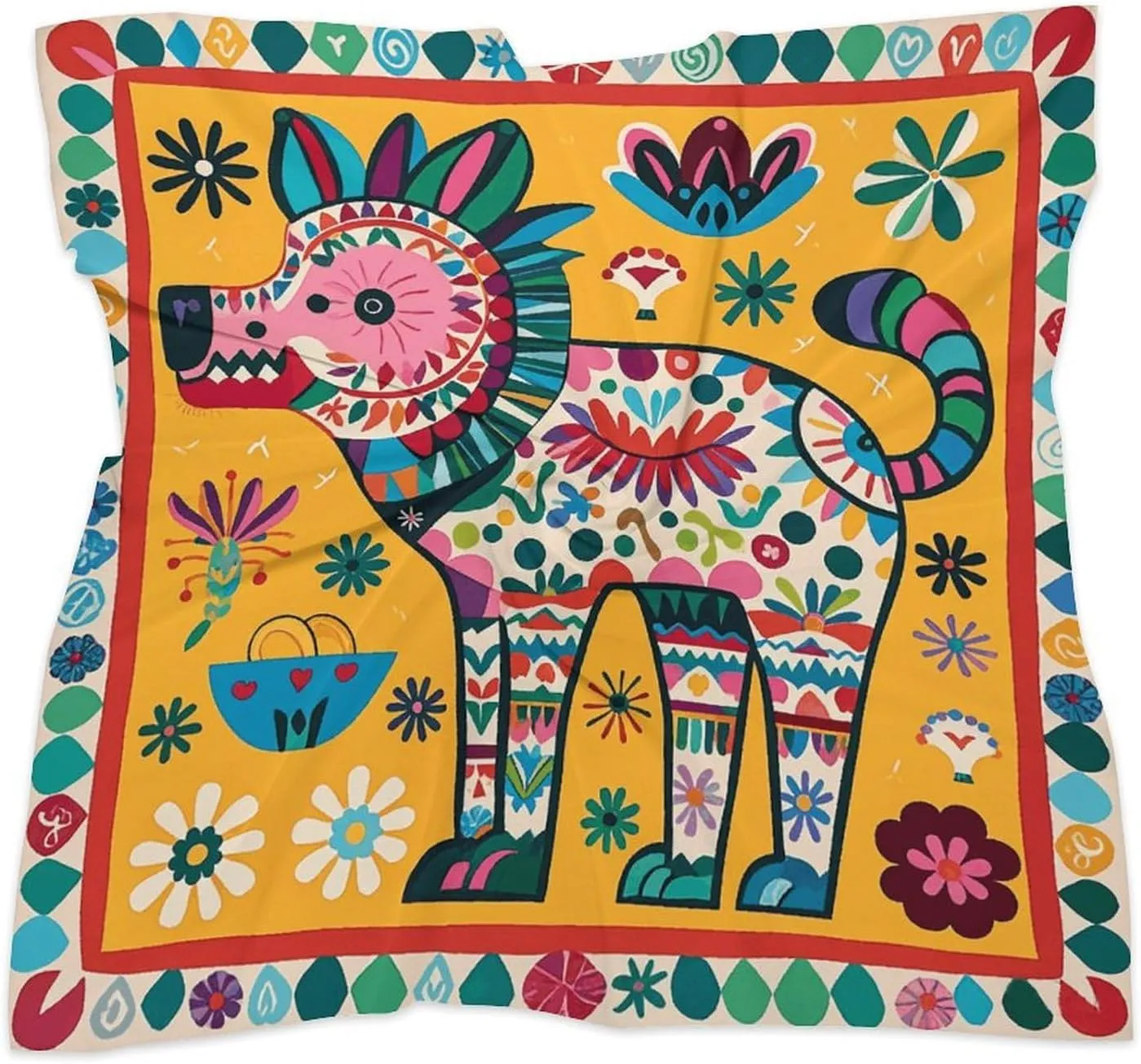 18" Silk Scarf Lightweight Satin Mexican Otomi Animal Head Scarf Fashion Neck Head Scarves Headband Silk Scarves for Women Men Boho Hair Wrap Kerchief Hair Bandanas Square Neckerchief
