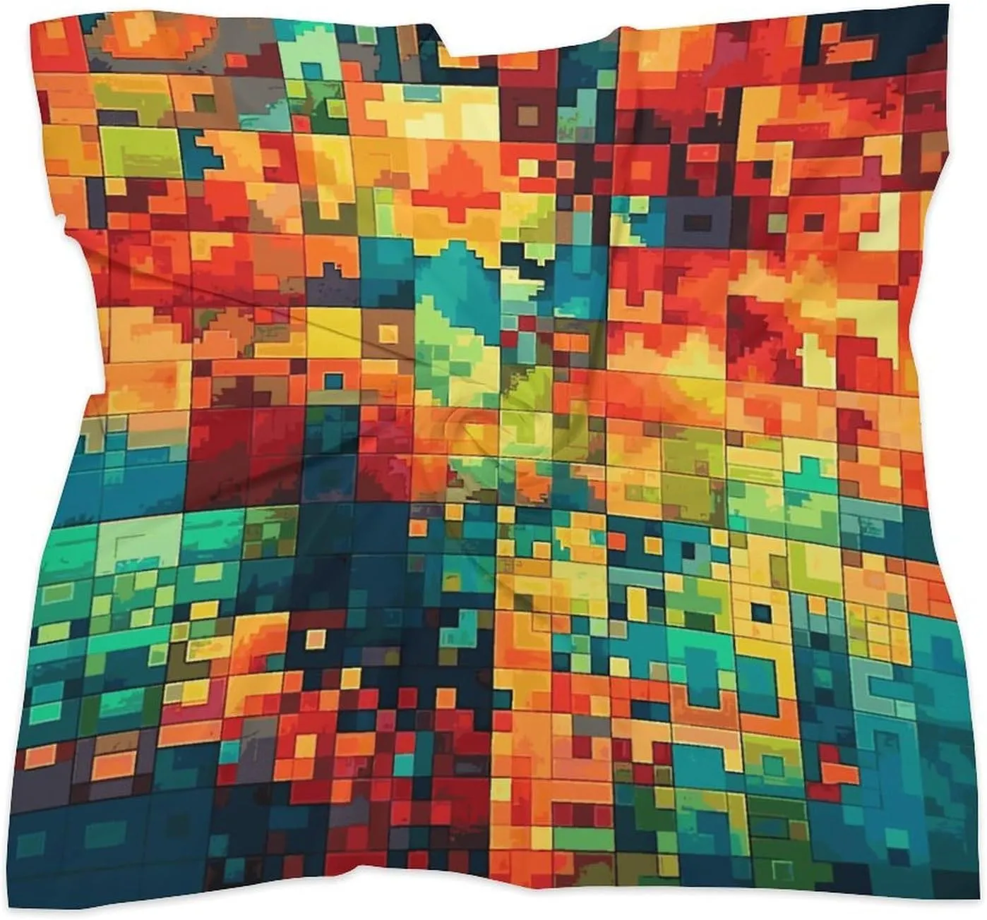18" Silk Scarf Lightweight Satin Pixel Art Pattern Head Scarf Fashion Neck Head Scarves Headband Silk Scarves for Women Men Boho Hair Wrap Kerchief Hair Bandanas Square Neckerchief