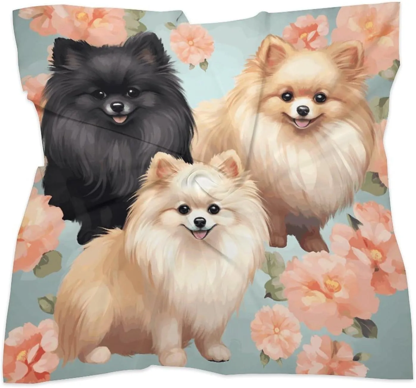 18" Silk Scarf Lightweight Satin Pomeranians Pattern Head Scarf Fashion Neck Head Scarves Headband Silk Scarves for Women Men Boho Hair Wrap Kerchief Hair Bandanas Square Neckerchief
