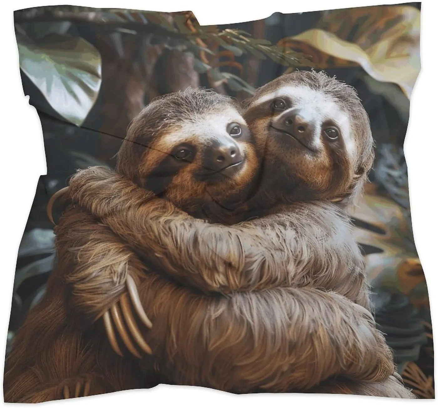 18" Silk Scarf Lightweight Satin Two Sloths Hugging Head Scarf Fashion Neck Head Scarves Headband Silk Scarves for Women Men Boho Hair Wrap Kerchief Hair Bandanas Square Neckerchief