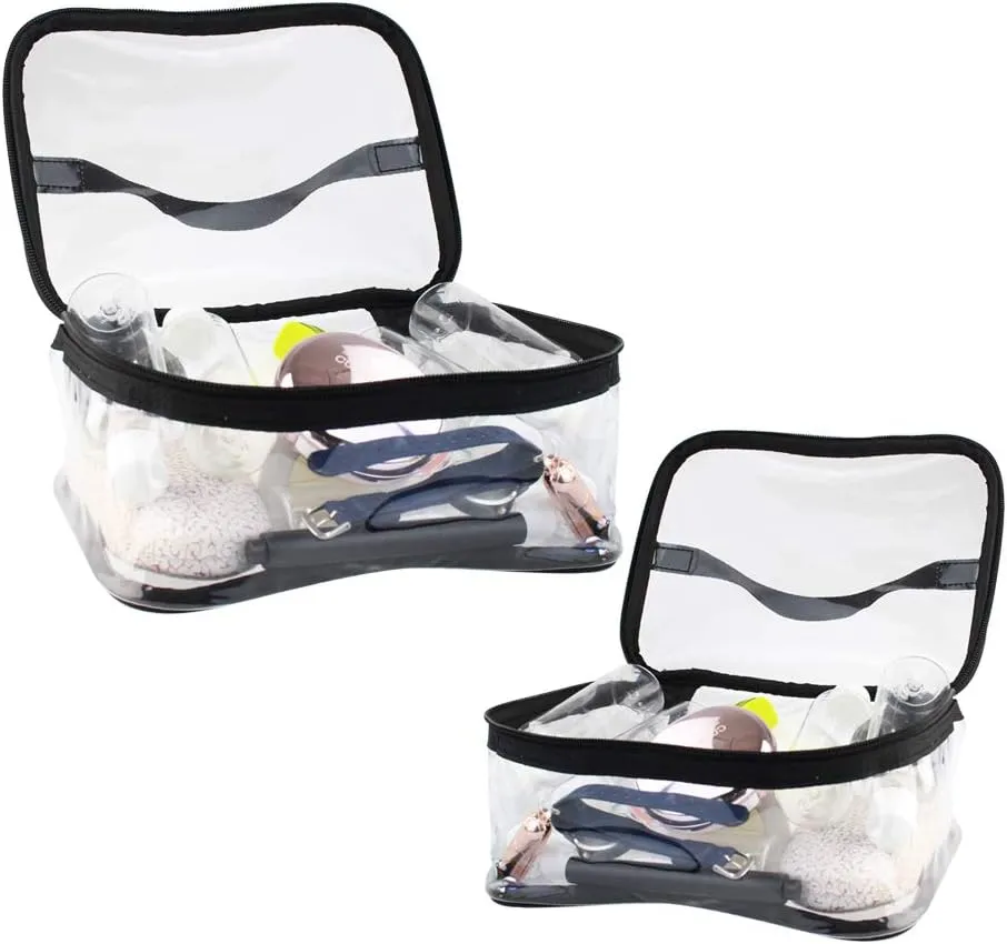 2 Pack Portable Clear Makeup Bag Zipper Waterproof Cosmetics Bag Transparent Travel Storage Carry Pouch PVC Zippered Toiletry Bag Organizers With Handle for Vacation Travel, Bathroom