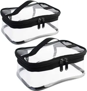 2 Pack Portable Clear Makeup Bag Zipper Waterproof Cosmetics Bag Transparent Travel Storage Carry Pouch PVC Zippered Toiletry Bag Organizers With Handle for Vacation Travel, Bathroom