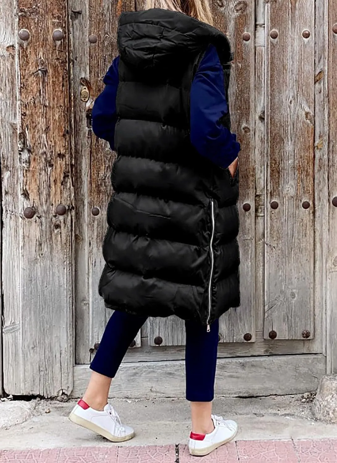 2023 Womens Fall Reversible Vests Sleeveless Fleece Jacket Zip Up Lightweight Down with Pocket Winter Jackets Coats