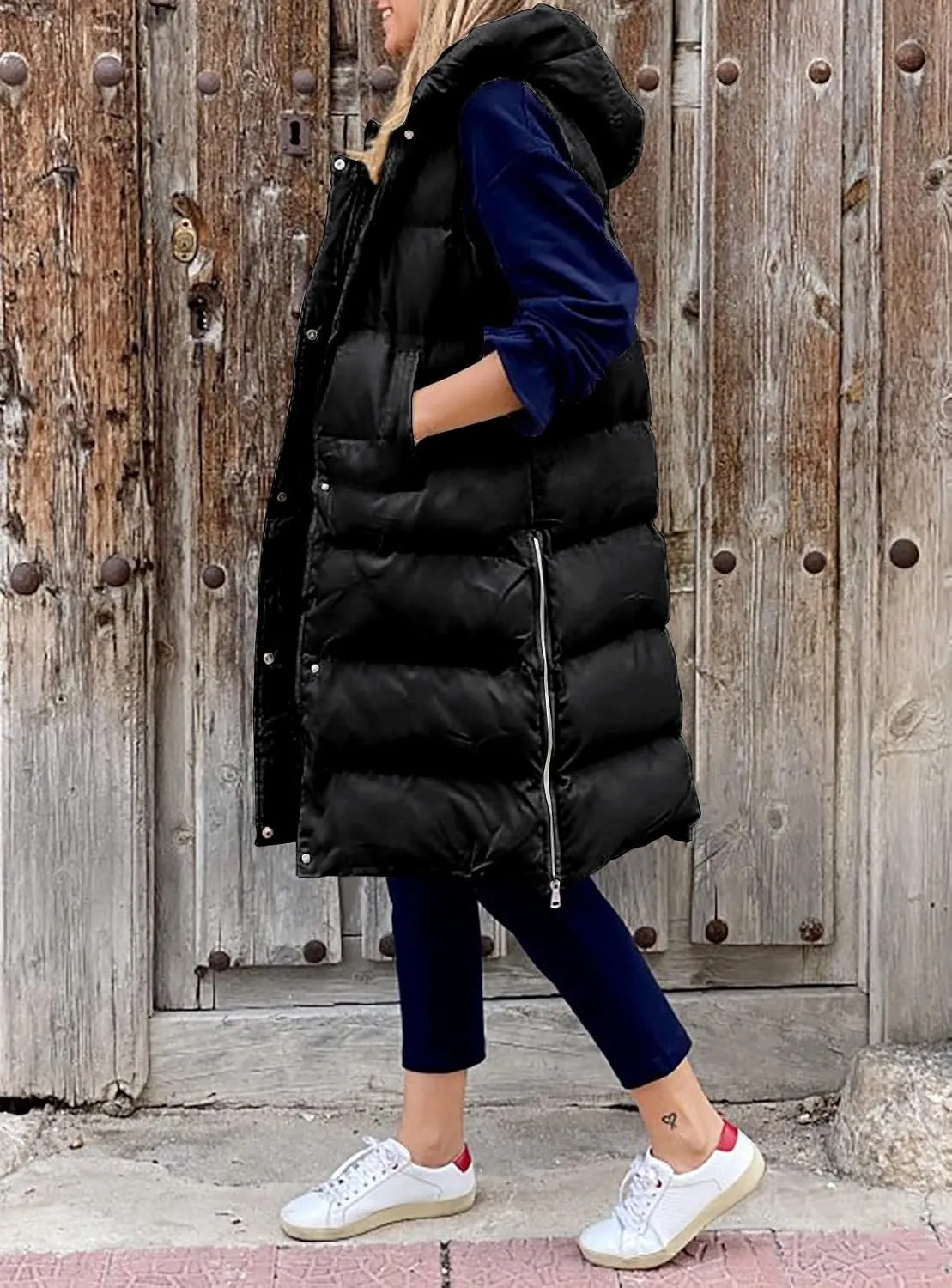 2023 Womens Fall Reversible Vests Sleeveless Fleece Jacket Zip Up Lightweight Down with Pocket Winter Jackets Coats