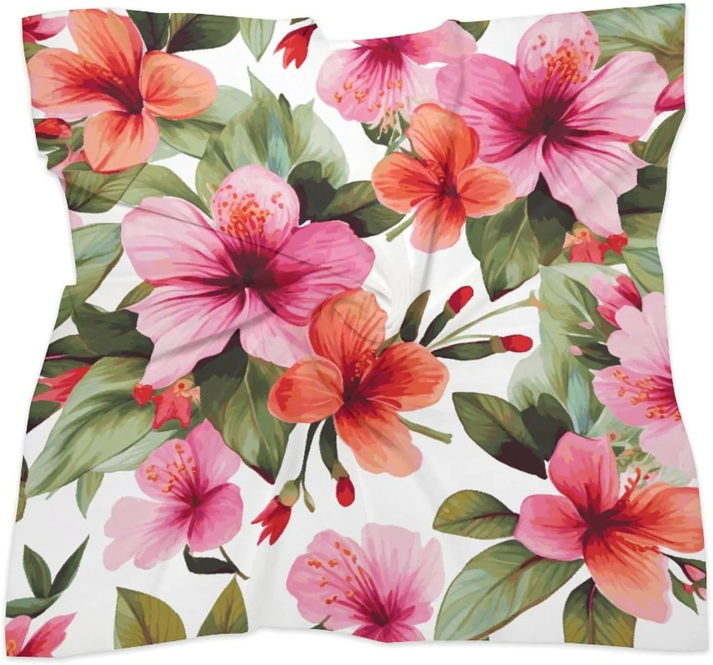 25" Silk Scarf Lightweight Satin Hawaiian Flower Print Head Scarf Fashion Neck Head Scarves Headband Silk Scarves for Women Men Boho Hair Wrap Kerchief Hair Bandanas Square Neckerchief
