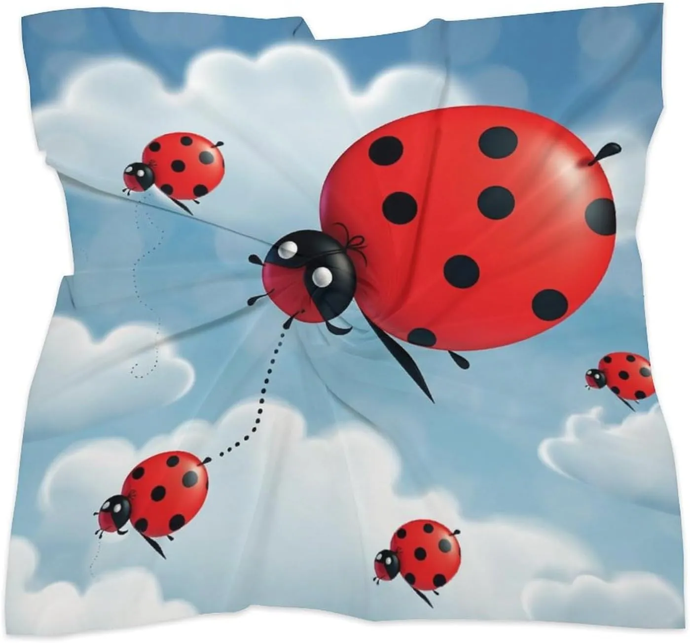 25" Silk Scarf Lightweight Satin Ladybug And Cloud Head Scarf Fashion Neck Head Scarves Headband Silk Scarves for Women Men Boho Hair Wrap Kerchief Hair Bandanas Square Neckerchief
