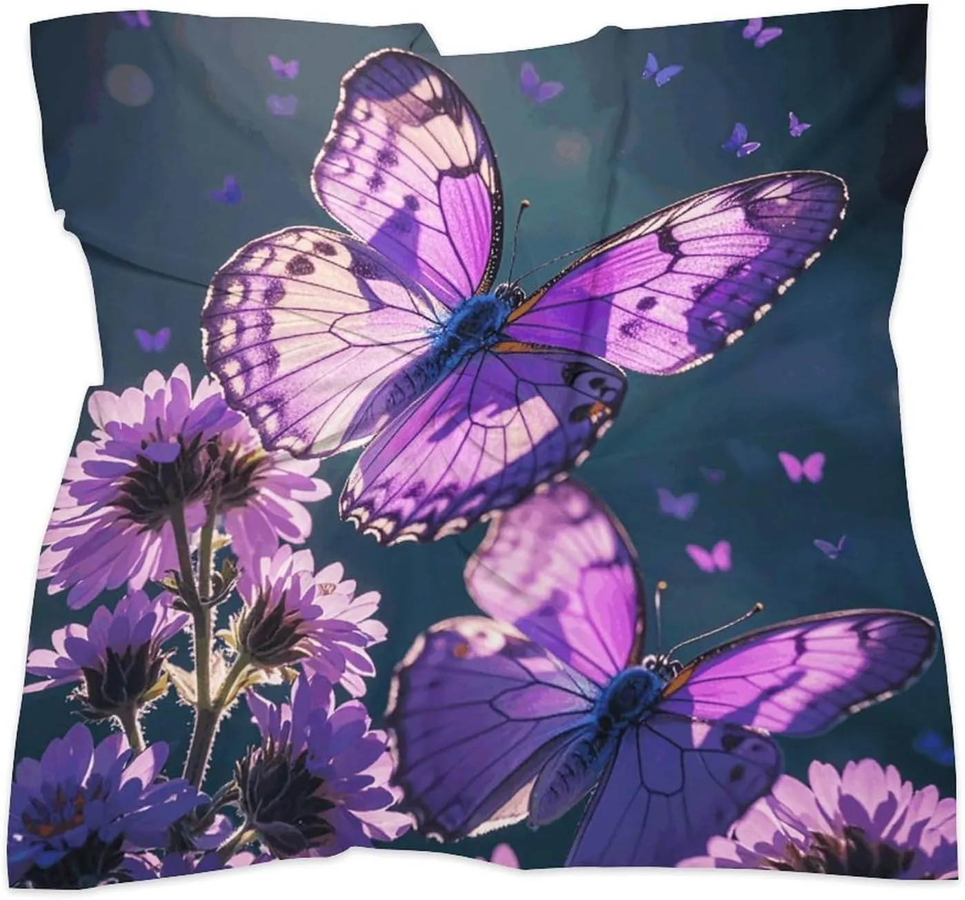 25" Silk Scarf Lightweight Satin Lovely Purple Butterflys Head Scarf Fashion Neck Head Scarves Headband Silk Scarves for Women Men Boho Hair Wrap Kerchief Hair Bandanas Square Neckerchief
