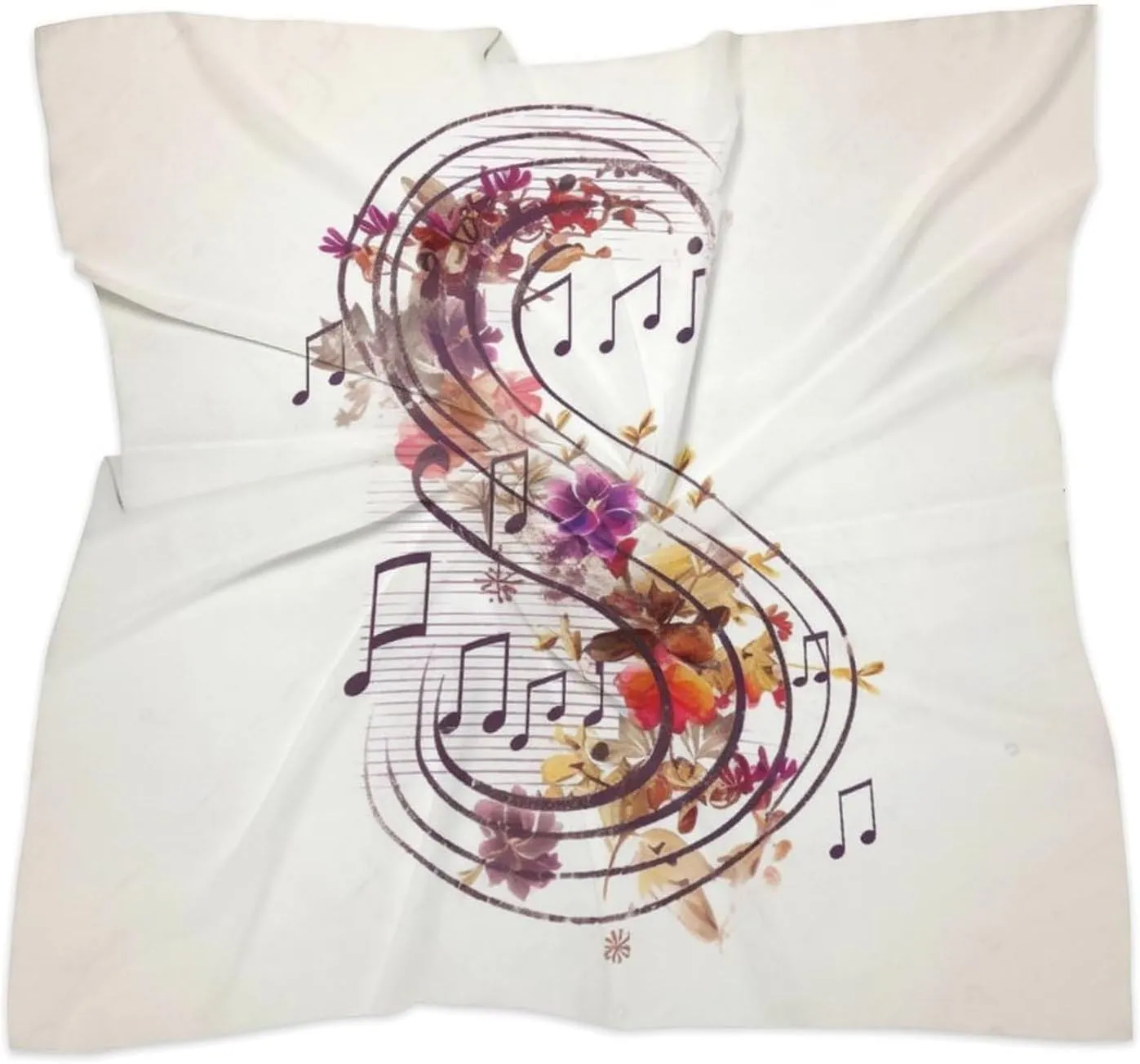 25" Silk Scarf Lightweight Satin Musical Note Floral Head Scarf Fashion Neck Head Scarves Headband Silk Scarves for Women Men Boho Hair Wrap Kerchief Hair Bandanas Square Neckerchief