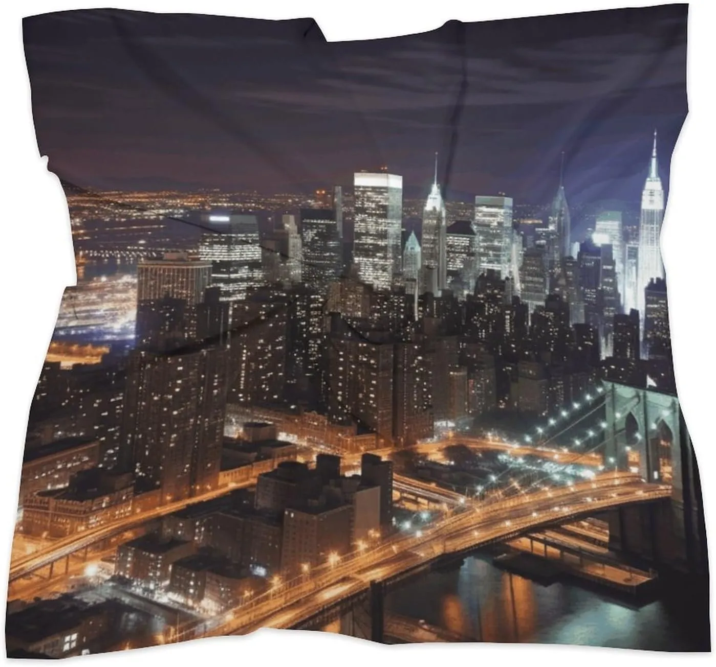 25" Silk Scarf Lightweight Satin New York Night Head Scarf Fashion Neck Head Scarves Headband Silk Scarves for Women Men Boho Hair Wrap Kerchief Hair Bandanas Square Neckerchief