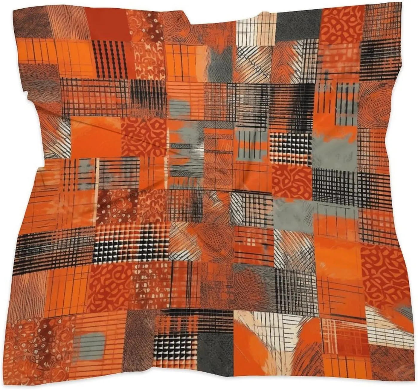 25" Silk Scarf Lightweight Satin Orange Grid Lines Head Scarf Fashion Neck Head Scarves Headband Silk Scarves for Women Men Boho Hair Wrap Kerchief Hair Bandanas Square Neckerchief