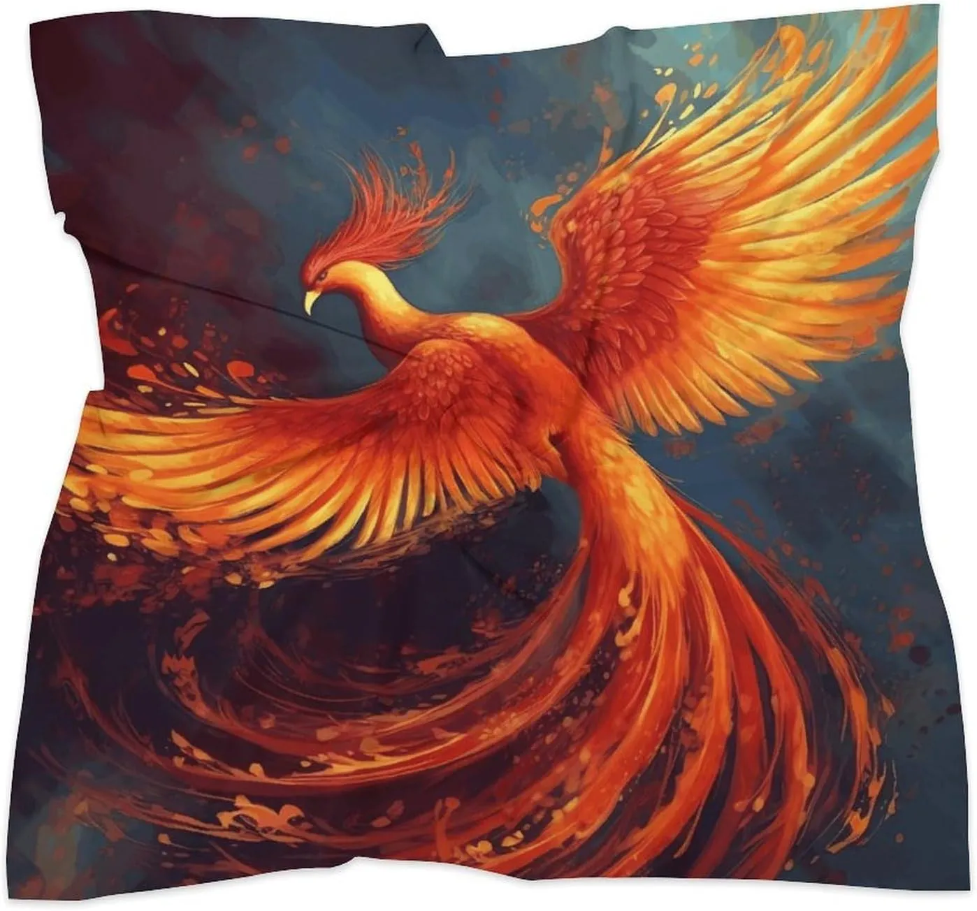 25" Silk Scarf Lightweight Satin Orange Red Phoenix Head Scarf Fashion Neck Head Scarves Headband Silk Scarves for Women Men Boho Hair Wrap Kerchief Hair Bandanas Square Neckerchief
