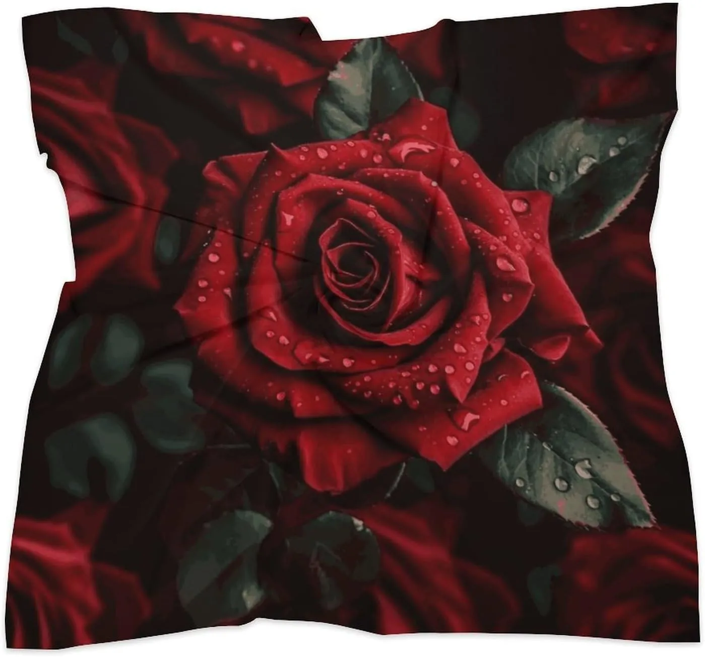 25" Silk Scarf Lightweight Satin Red Rose Head Scarf Fashion Neck Head Scarves Headband Silk Scarves for Women Men Boho Hair Wrap Kerchief Hair Bandanas Square Neckerchief