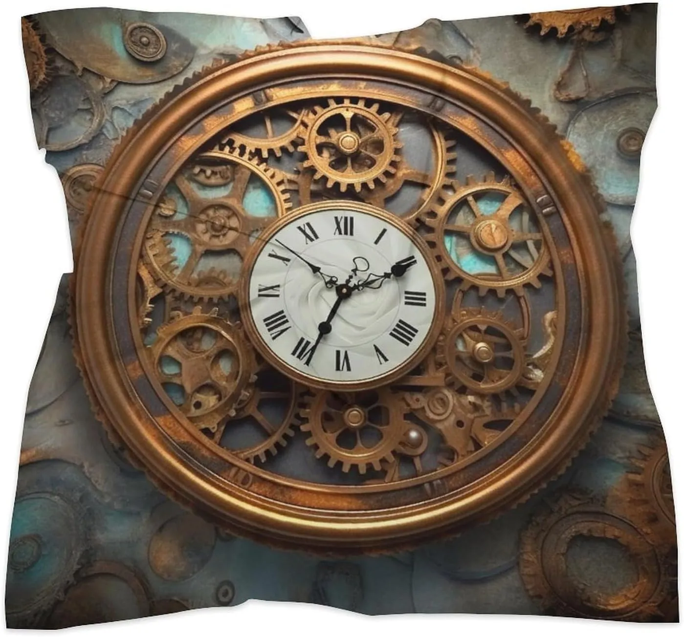 25" Silk Scarf Lightweight Satin Rusty Steampunk Clock Head Scarf Fashion Neck Head Scarves Headband Silk Scarves for Women Men Boho Hair Wrap Kerchief Hair Bandanas Square Neckerchief