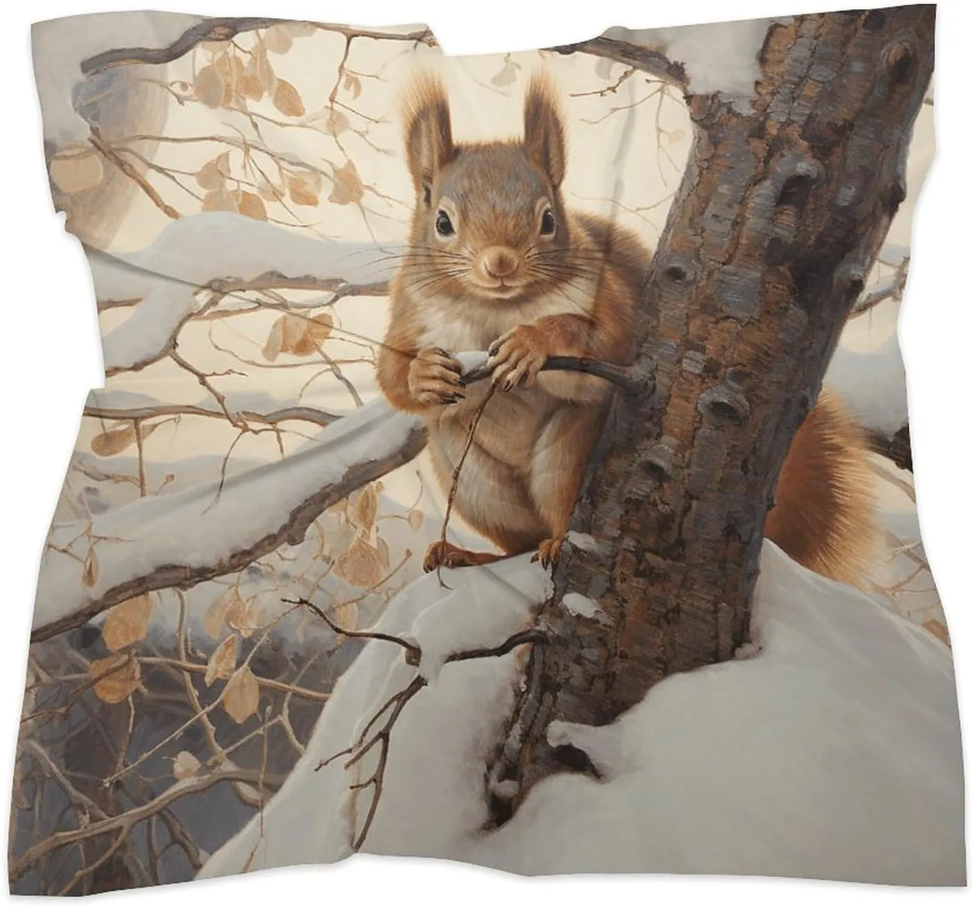 25" Silk Scarf Lightweight Satin Squirrel on Tree Head Scarf Fashion Neck Head Scarves Headband Silk Scarves for Women Men Boho Hair Wrap Kerchief Hair Bandanas Square Neckerchief
