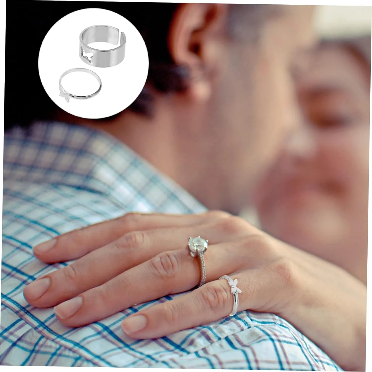 2pcs Couple Ring Wedding Engagement Bands Decorative Finger Rings Trendy Rings Matching Rings for Lovers