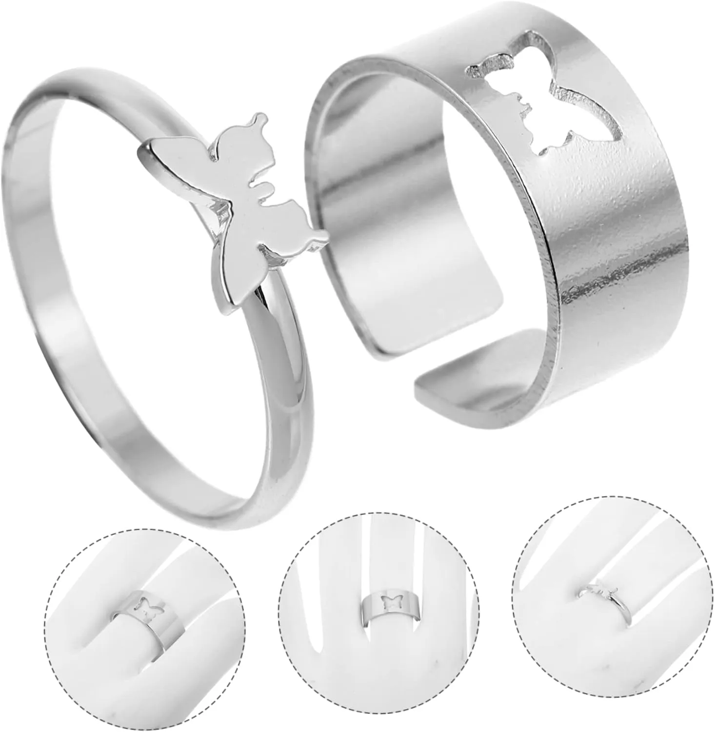 2pcs Couple Ring Wedding Engagement Bands Decorative Finger Rings Trendy Rings Matching Rings for Lovers