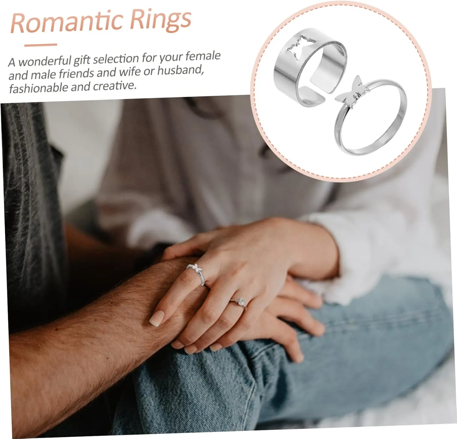2pcs Couple Ring Wedding Engagement Bands Decorative Finger Rings Trendy Rings Matching Rings for Lovers
