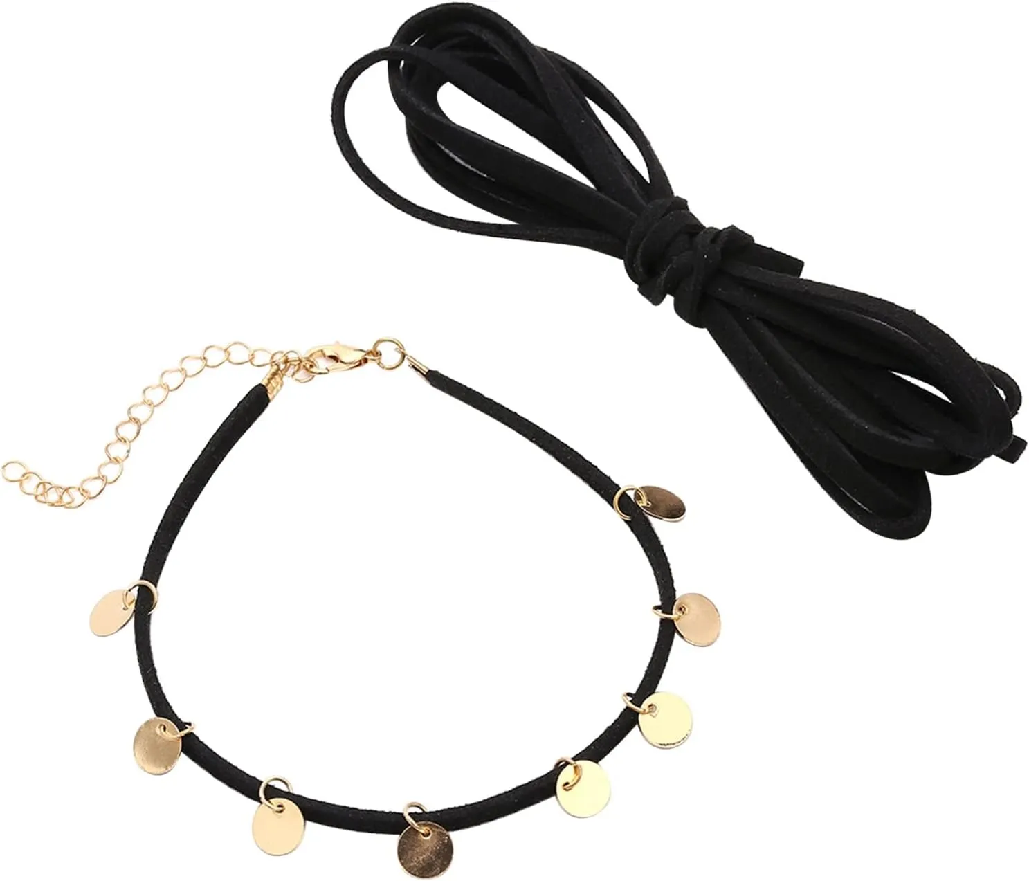 2Pcs Friendship Anklets for Women Sequins Anklets Black Anklets Set for Women Beach Jewelry Gifts, 27CM