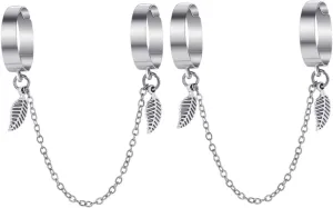 2pcs Gothic Style Chain Finger Rings Leaf Decorated Open Rings Adjustable Fashion Statement for Women