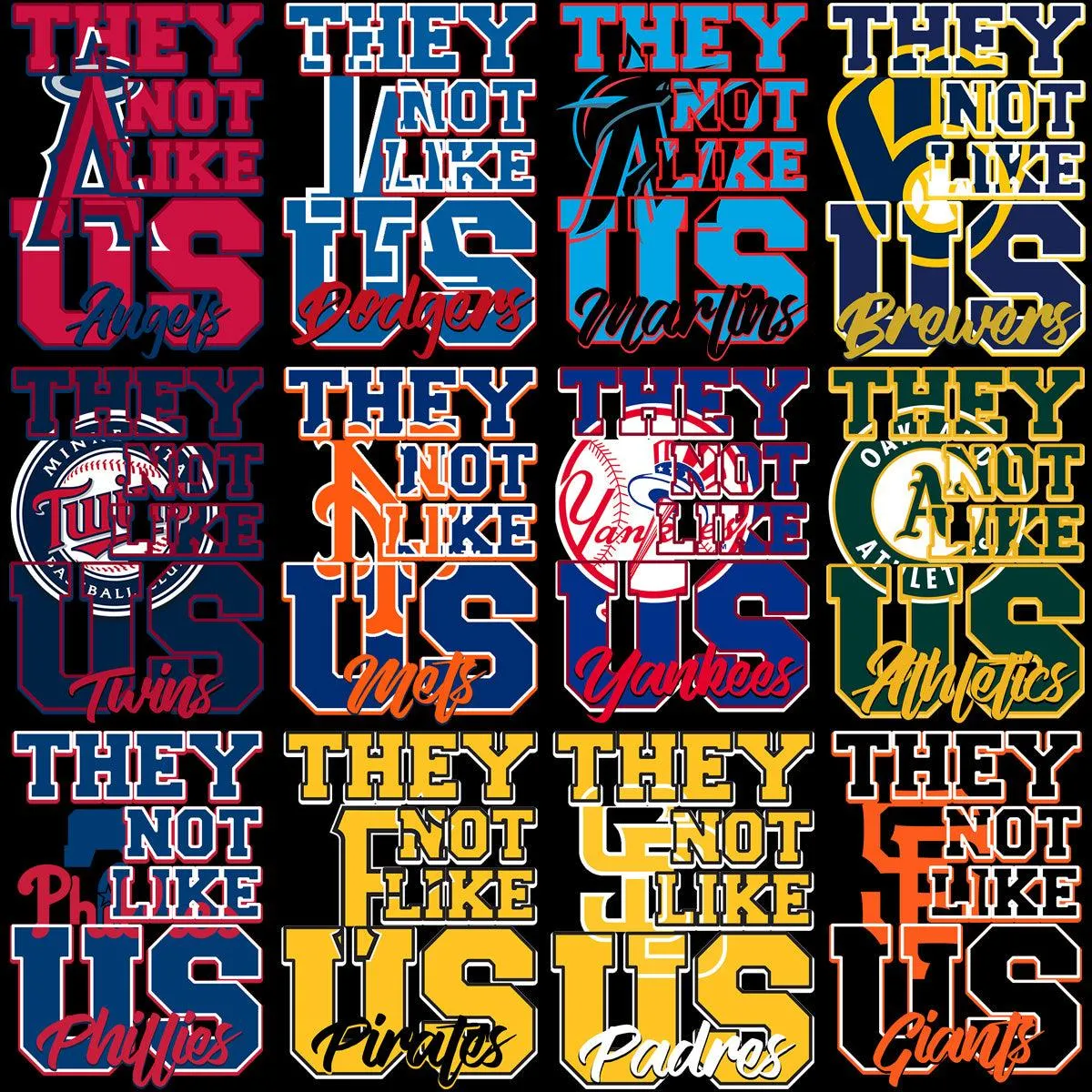 30 THEY NOT LIKE US Baseball Teams Designs Bundle PNG   PSD