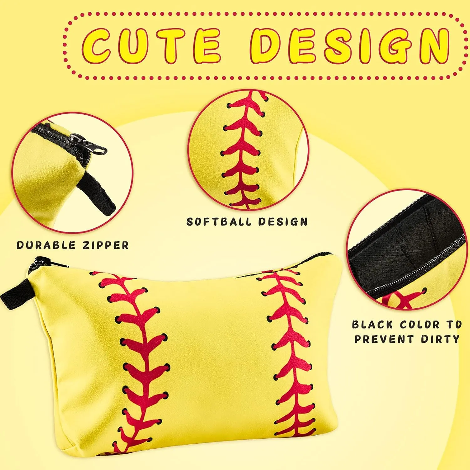 4 Pieces Sport Makeup Bags Sport Cosmetic Bags Sport Pouch Bag Travel Portable Travel Toiletry Bag for Women, Team Player (Yellow,Softball)
