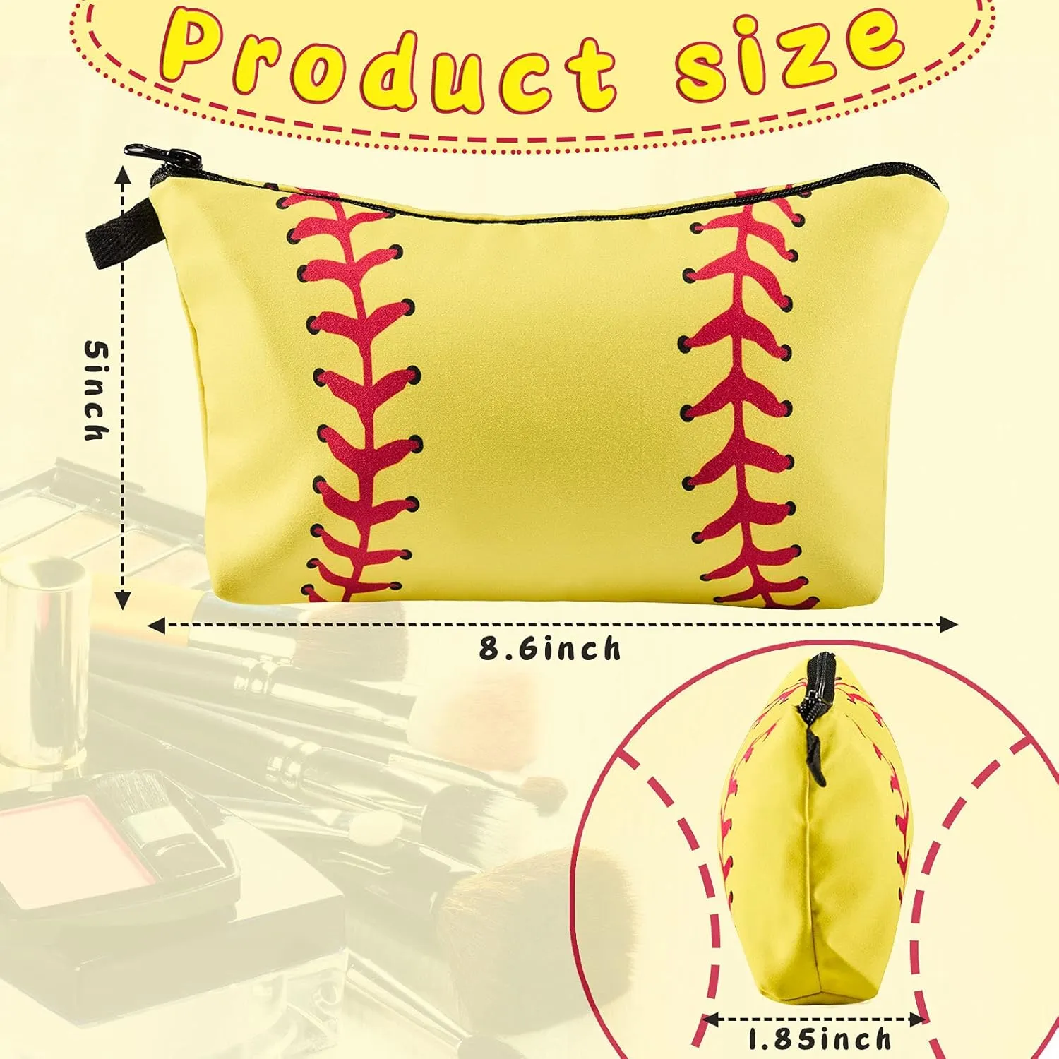 4 Pieces Sport Makeup Bags Sport Cosmetic Bags Sport Pouch Bag Travel Portable Travel Toiletry Bag for Women, Team Player (Yellow,Softball)