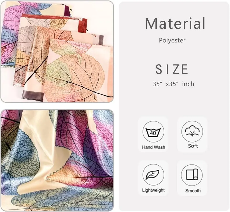 4Pcs Silk Head Scarves for Women Satin Hair Scarf 35Large Square Bandana Silk Like Neck Scarf Shawl