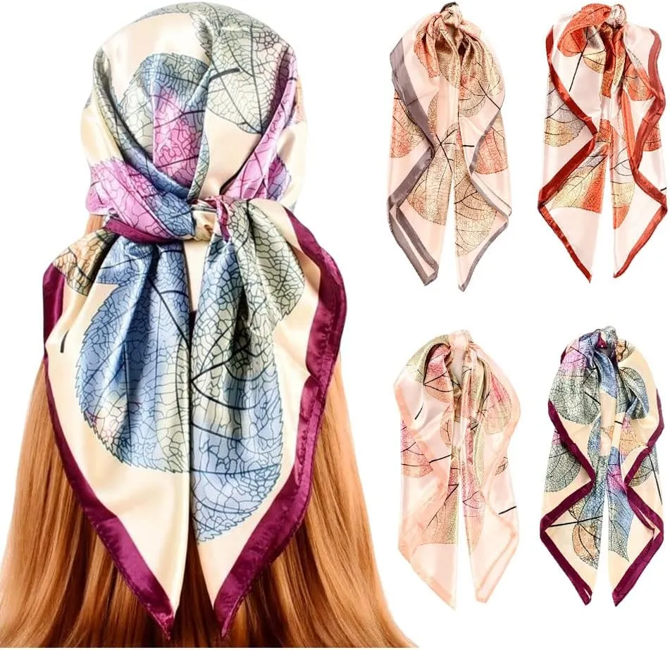 4Pcs Silk Head Scarves for Women Satin Hair Scarf 35Large Square Bandana Silk Like Neck Scarf Shawl
