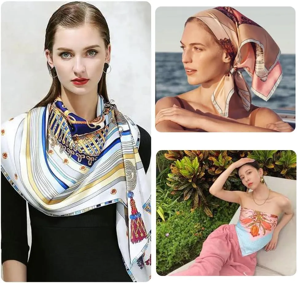 4Pcs Silk Head Scarves for Women Satin Hair Scarf 35Large Square Bandana Silk Like Neck Scarf Shawl