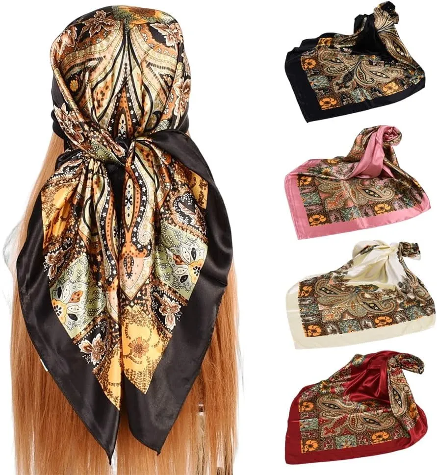 4Pcs Silk Head Scarves for Women Satin Hair Scarf 35Large Square Bandana Silk Like Neck Scarf Shawl