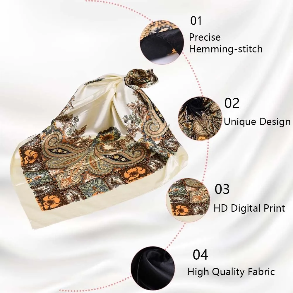4Pcs Silk Head Scarves for Women Satin Hair Scarf 35Large Square Bandana Silk Like Neck Scarf Shawl