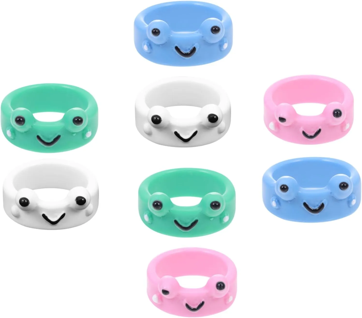 8Pcs Cute Frog Pattern Plastic Finger Rings Adorable Fashion Jewelry for Women Stackable Design Comfortable Wear Durable Material for Everyday Use