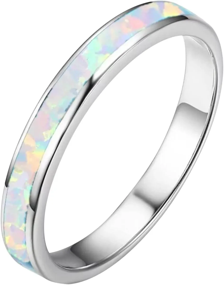 925 Sterling Silver Opal Stackable Wedding Ring Delicate Jewelry for Women Bride Engagement Statement Promise Bands