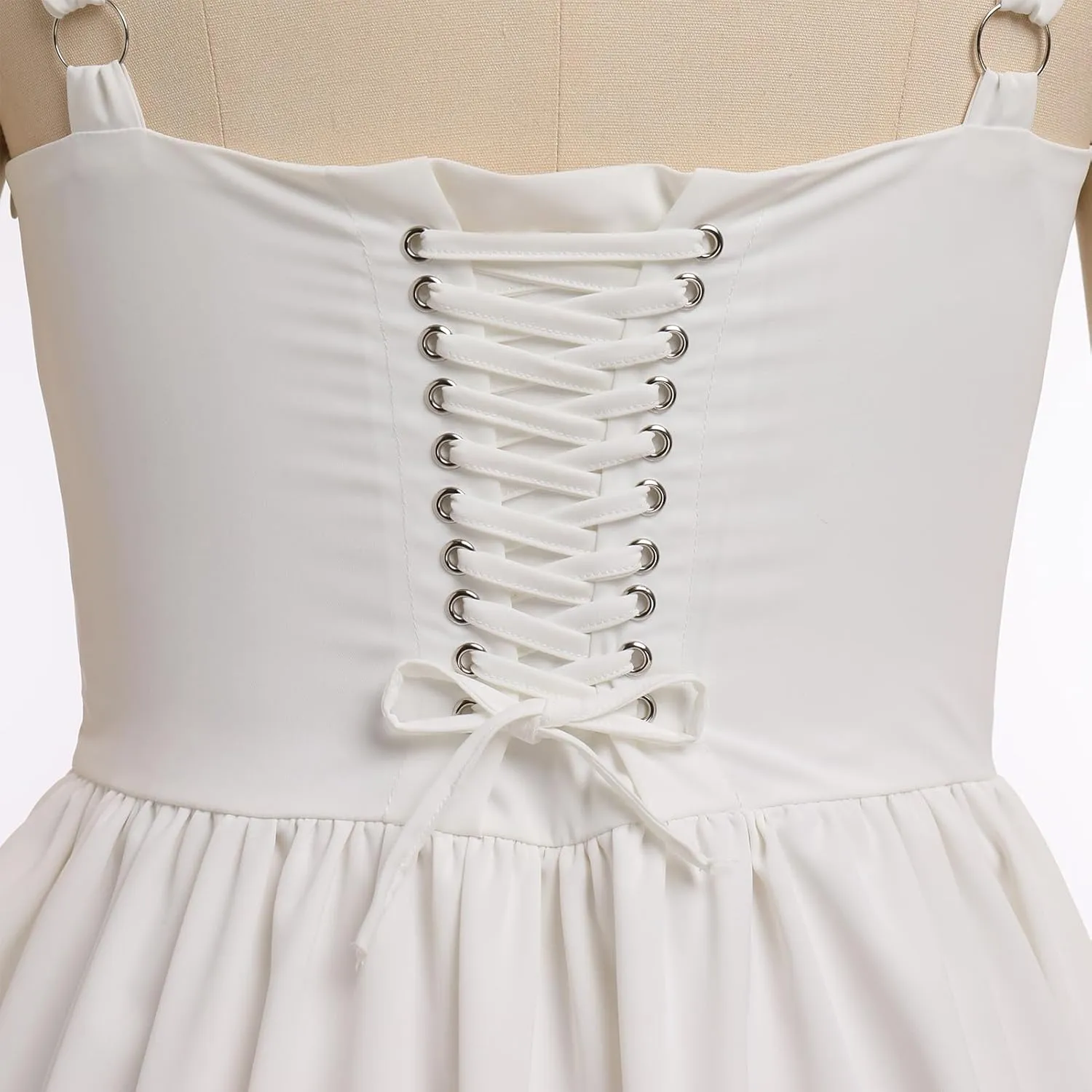 ABAFIP Women's Corset Mini Dress Spaghetti Straps Backless Lace up Low Cut Ruffle Short Dress Sundress