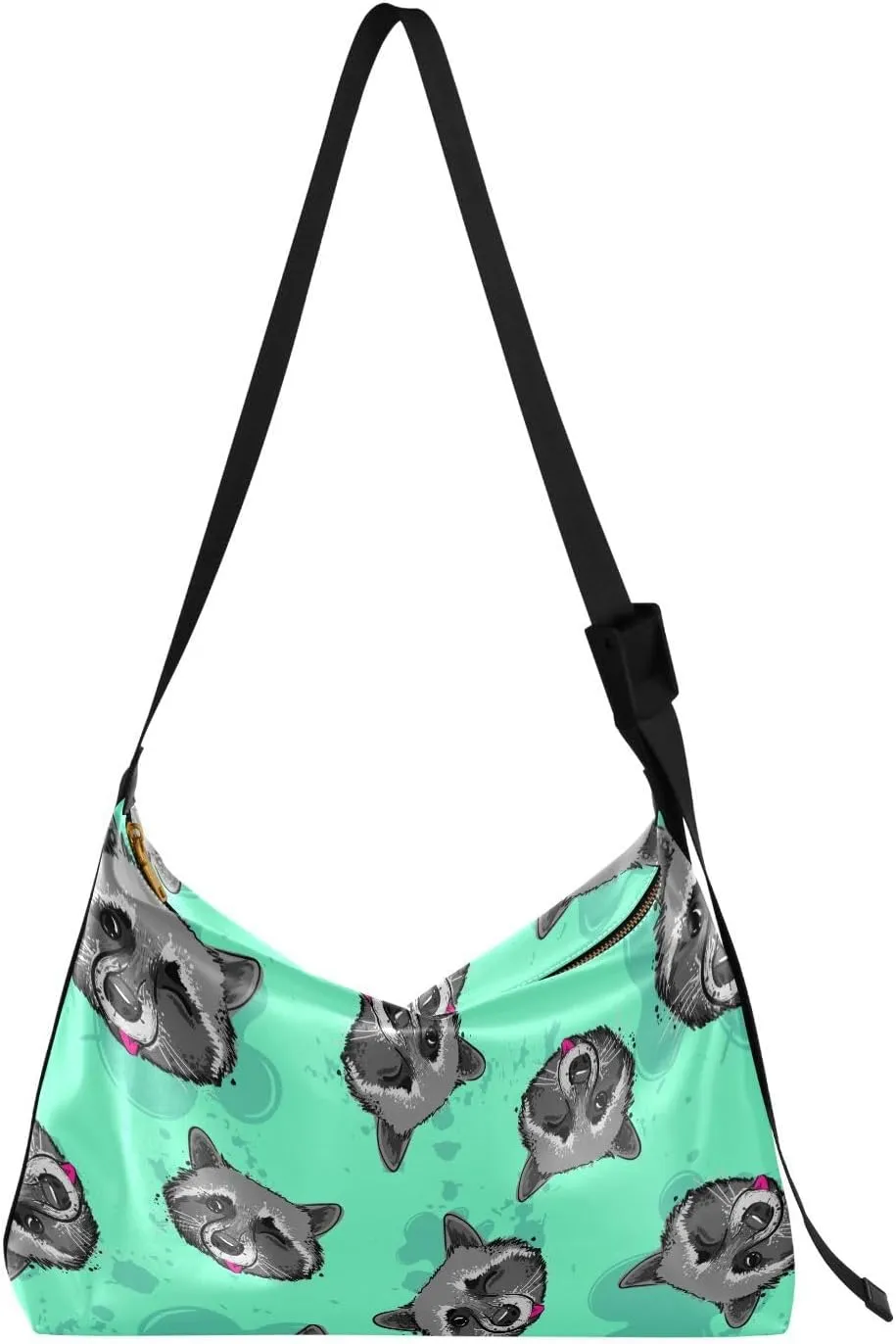 Abstract Raccoon Pattern Hobo Crossbody Bags for Women Leather Large Shoulder Bag Cross Body Trendy Womens Tote Bags Handbag for Travel Shopping