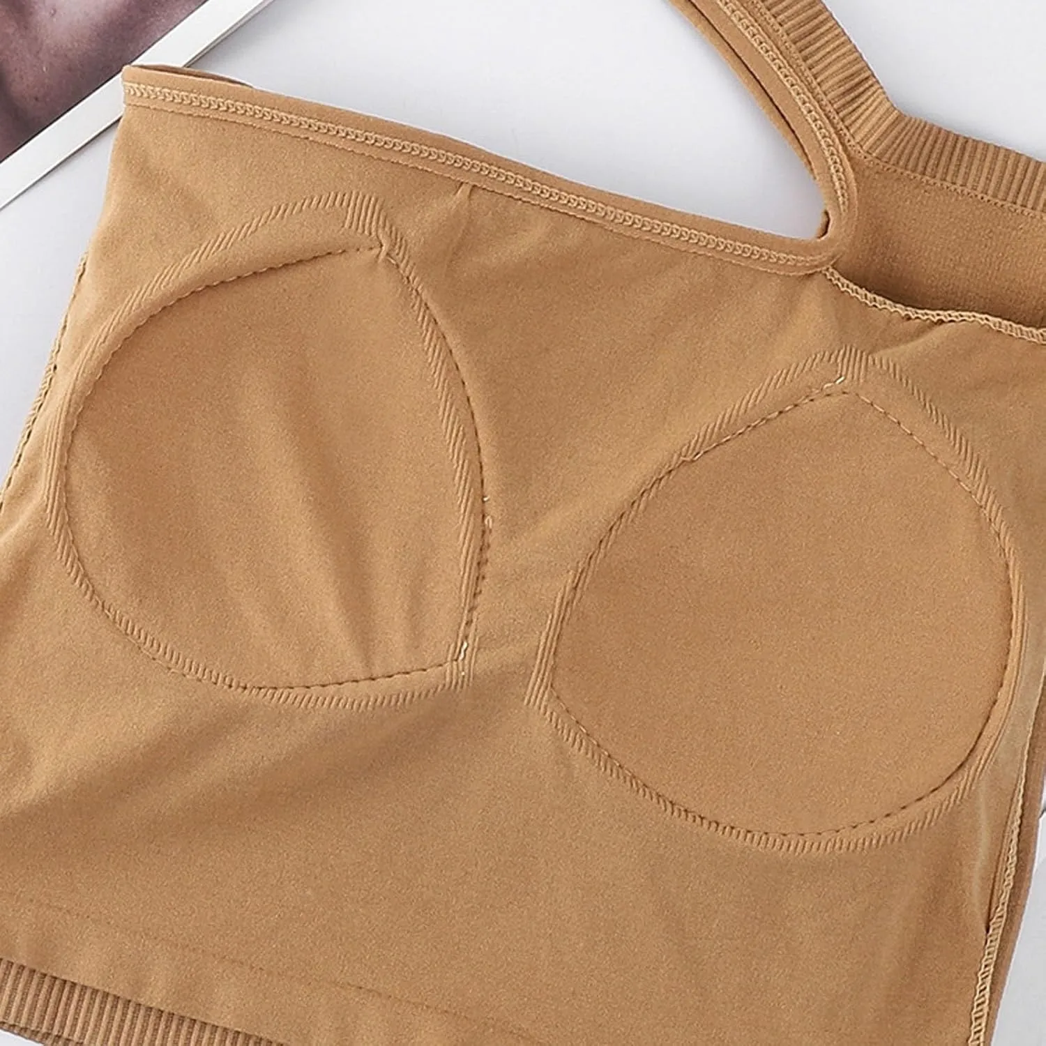 AMDBEL Built In Bra Tank Tops for Women,Summer One Shoulder Crop Cami Tank for Women Seamless Ribbed Asymmetric Cropped Tops
