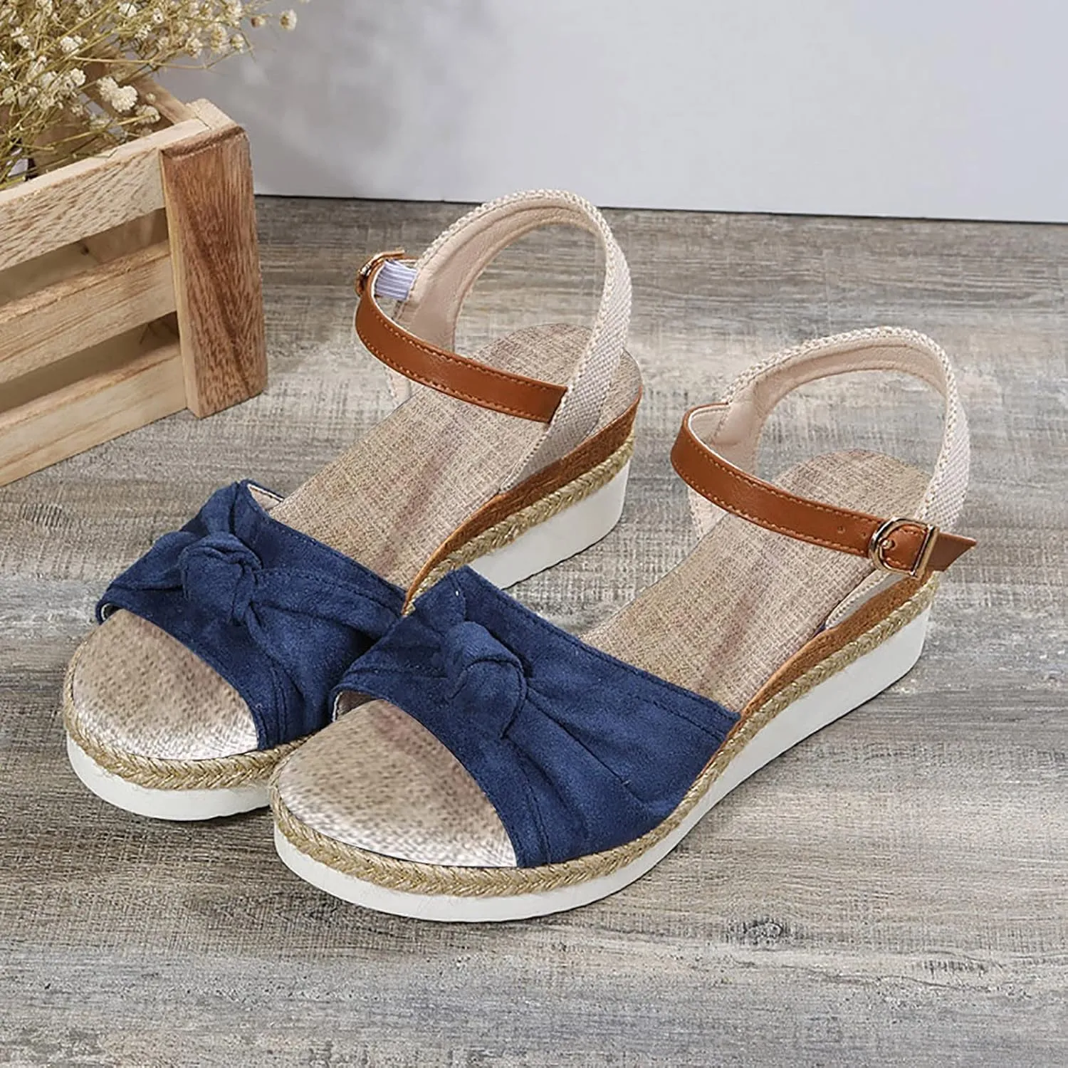 AMDBEL Orthopedic Wedge Sandals for Women Espadrille Sandals Dressy Open Toe Ankle Strap Heel Fashion Strappy Beach Shoes